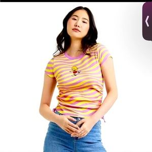 The Simpsons Lisa Simpson Side-Tie T-Shirt XS Yellow Pink Stripe NEW
